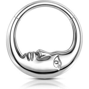 Moon Face G23 Solid Titanium Septum Ring 16G Silver Septum Jewelry Dainty Helix